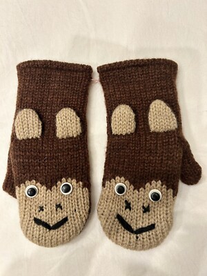 New Wool Hand Knit Animal Design Mitten, Black Fleece Lining - Best Xmas Gift