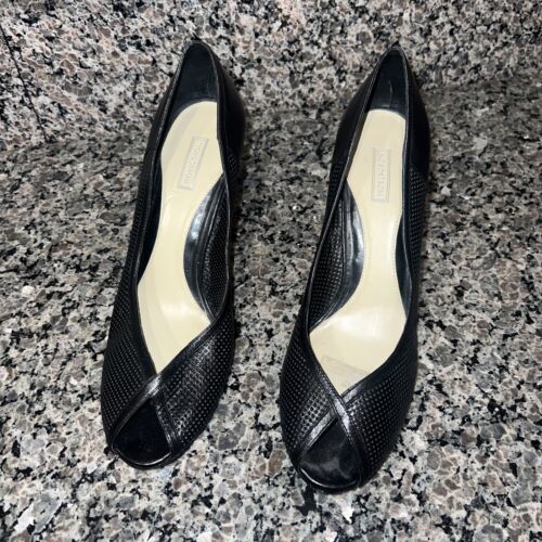 Norstrom Black Leather Peep Toe Heels
