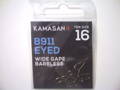 50 X Kamasan B911 Barbless Hooks Size 16 - X-Strong For Carp, Match & Hair Rigs Fishing