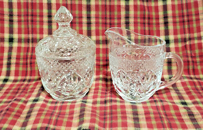 Cristal D'Arques-Durand Clear Cut Glass Creamer & Sugar Bowls Diamond~Fan Design