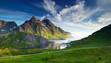 Landscape nature mountains clouds road grass coast hills Custom Gaming Mat Desk