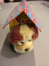 Vintage 1960's tin lithographed wind up eating dog in house works Japan
