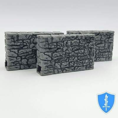 Stone Exterior Wall x3 - WizKids WarLock Tiles D&D Dungeon 1'' Tall