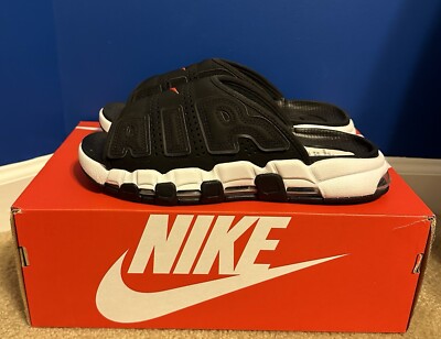 Nike Air More Uptempo Slides Mens Size 8 Black White Sandal Shoes FJ2708-001