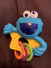 Sesame Street Blue Cookie Monster Pink Green Purple Orange Teether Baby Ring Toy