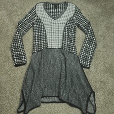 BCBGMAXAZRIA Dress Women Small Gray MONACO Houndstooth Pattern