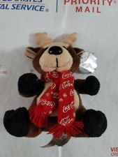 Christmas Ornament 1998 Coca-Cola Plush Bean Bag Reindeer Bear Coke Bottle