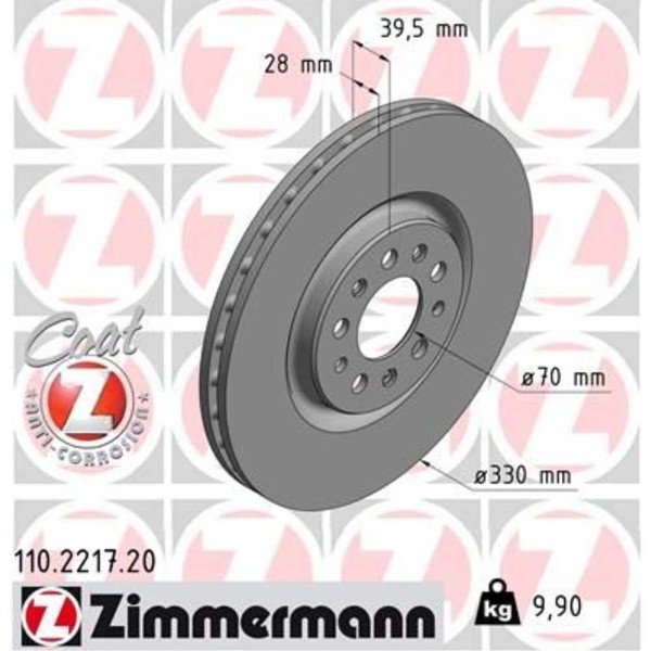 Zimmermann 2X Bremsscheibe Vorne Ø330 Mm InnenbelüFtet FüR Jeep Cherokee KL 2.0-image