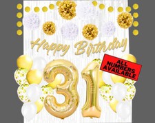 Gold  White 31st Birthday Decorations - 40" Number Balloons  More- Boy or Girl