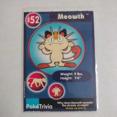 Pokemon Card Poke Trivia Meowth #52. Burger King Movie Promo 1998