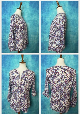 LOFT V-Neck Button Up Shirt Long Sleeve Casual Cotton Size Small