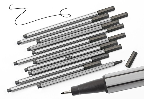 Pack of 12 BLACK Fineliners Pens 0.4mm Fine Liner Drawing Black Pigment Ink - Picture 4 of 4