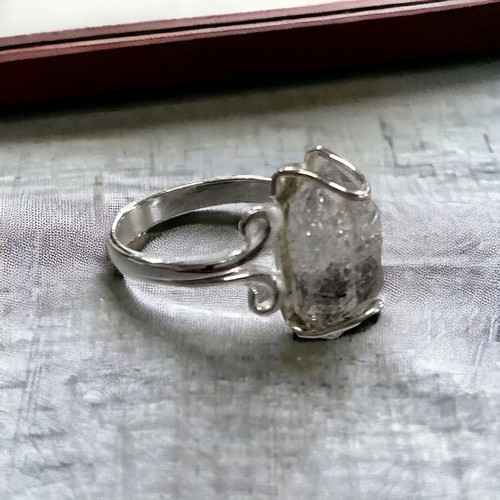 Natural Herkimer Diamond , 925 Sterling Silver Ring/Rough Herkimer Diamond Ring - Picture 8 of 9