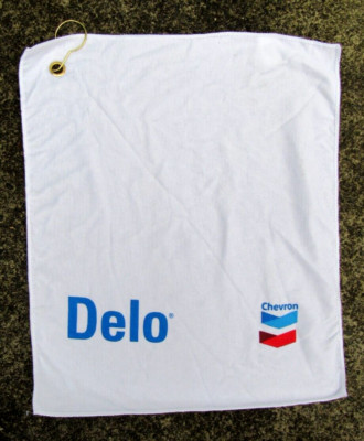 Chevron Standard Delo Gas Oil Golf Bag Rag / Towel to Clean Clubs /Balls w/ Clip