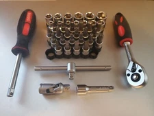 Duratool 40 Piece 1/4" Drive Socket Set Hex Phillips Star Torx Pozidrive Swivel