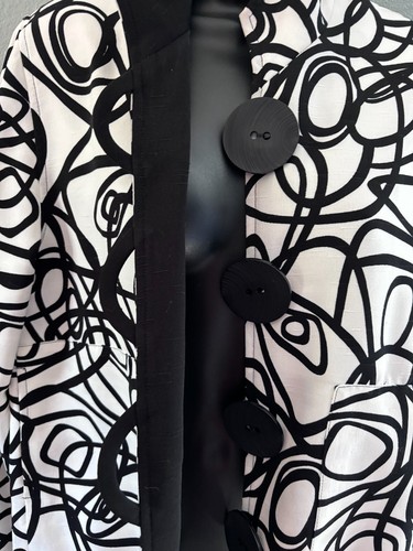 Caroline Rose Blazer Jacket Womens Size XS Black & Ivory Abstract Big Buttons - Picture 12 of 14