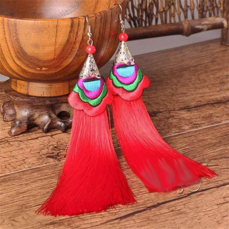 Pendientes Bordados 2 Piezas Pendientes Étnicos Retro Estilo Étnico Borla Estilo Largos