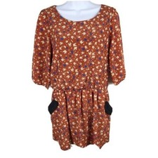 Y2K Retro Printed Mini Dress Women's Small Drop Waist 3/4 Geometric Autumn Fall