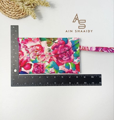 Women Purse Clutch with Wristlet 8x5" Handmade Cotton Red Rose Simple Xmas Gift - Picture 2 of 15