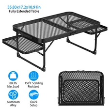 Foldable Camping Table Collapsible Picnic Aluminum Grill Stand with 2 Side Trays