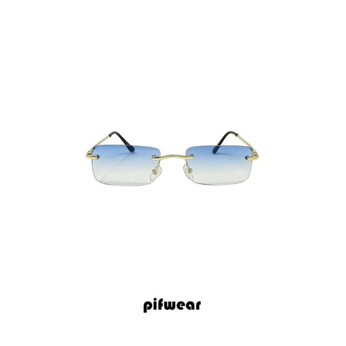 Occhiali da sole senza montatura aste oro lenti blu sfumato Pif wear Slim  1s | eBay