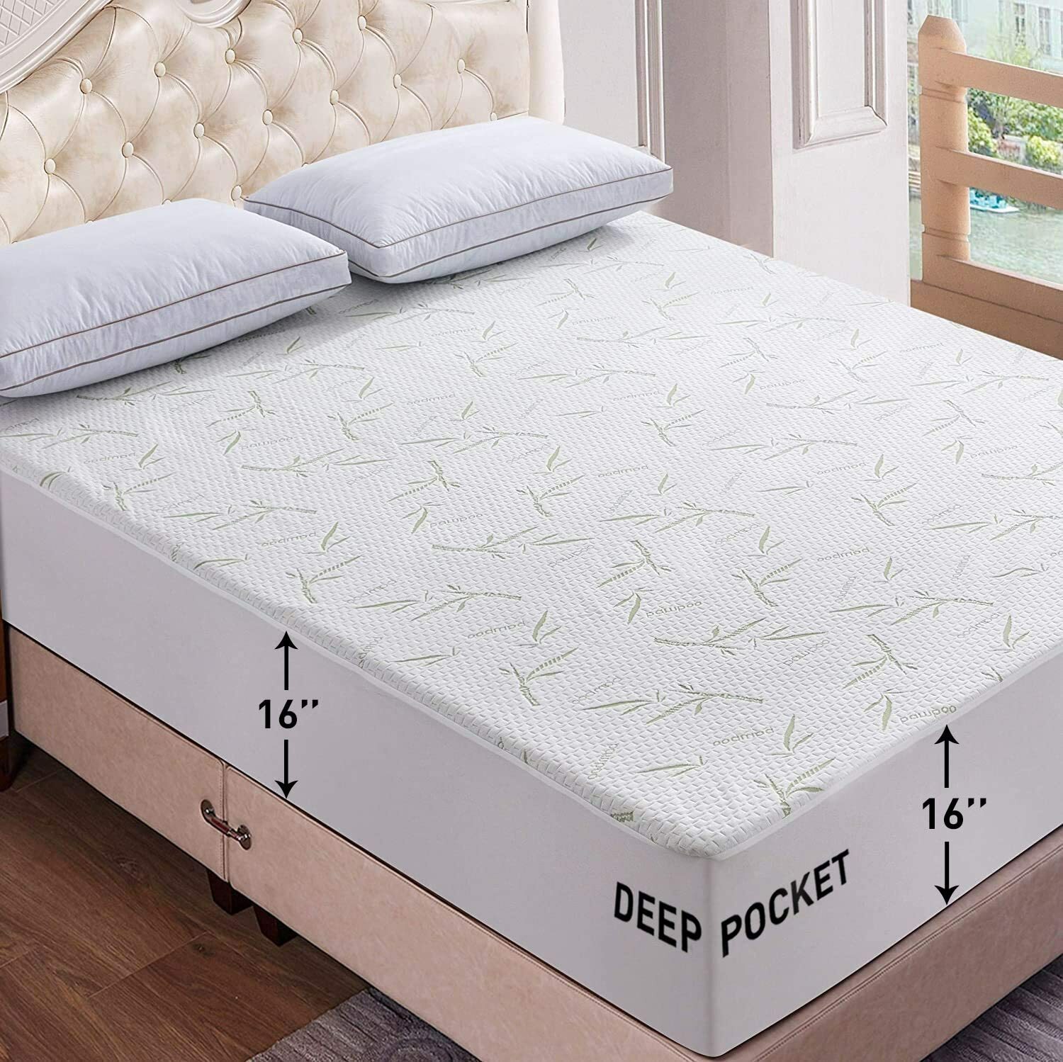 Waterproof Bamboo Mattress Protector Hypoallergenic Breathable Fitted