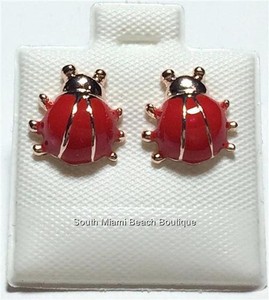 Authentic Scarlet Fortune Keepers Enamelled Ladybug Rose Gold Talisman Studs