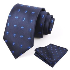 Mens 3.15inches Light Color Rustic Tie with Flower Printed 126-navy royal Blue