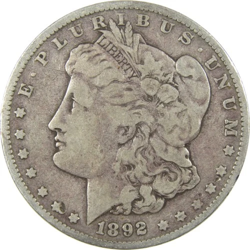 1892 Morgan Silver Dollar F Fine $1 Coin Collectible SKU:I24627