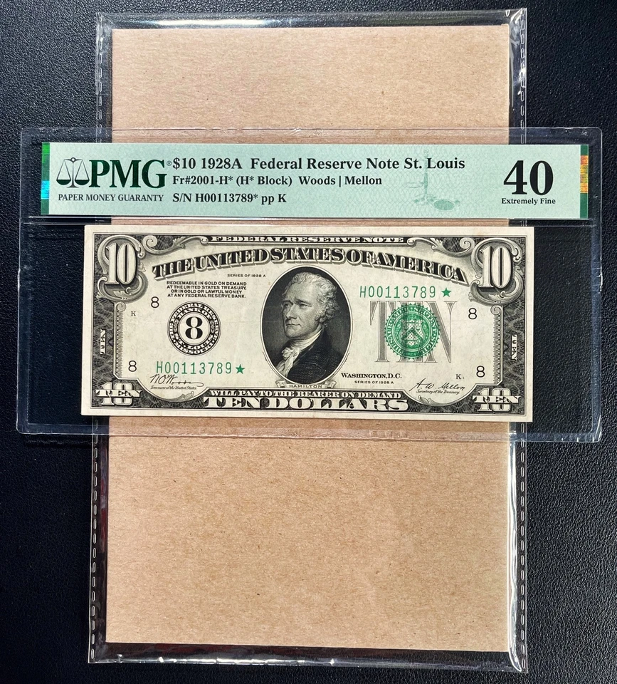 Fr. 2001-H* 1928A $10 Federal Reserve Note ST. LOUIS *STAR* PMG 40 - XF - Image 2 of 3