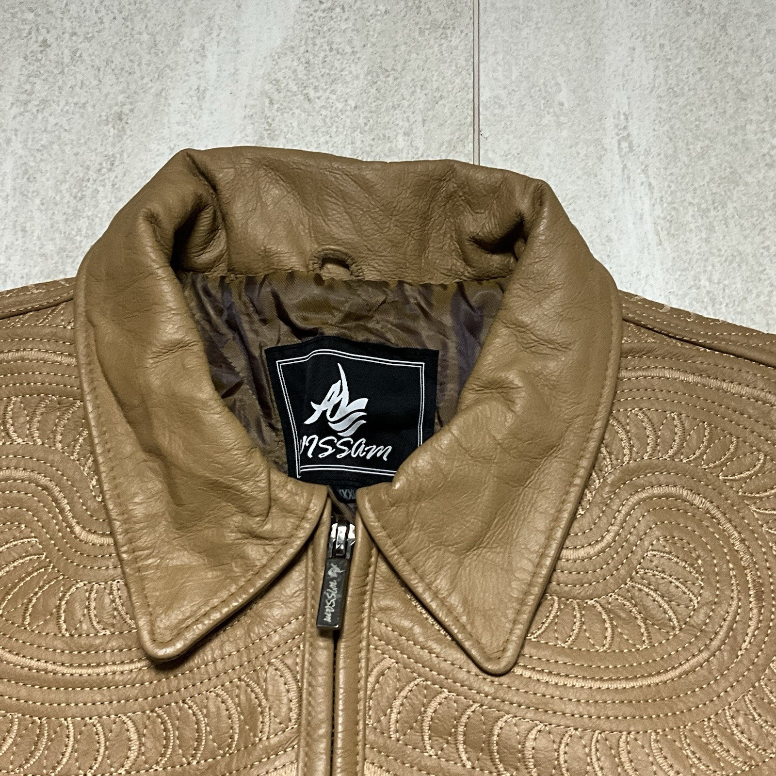 Y2K Vintage Embroidered Leather Jacket Zip Al Wissam … - Gem