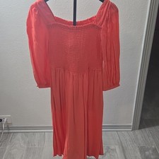 A New Day Women's Maxi Dress XS Orange Smocked Stretch Square Neck 3/4 Slv