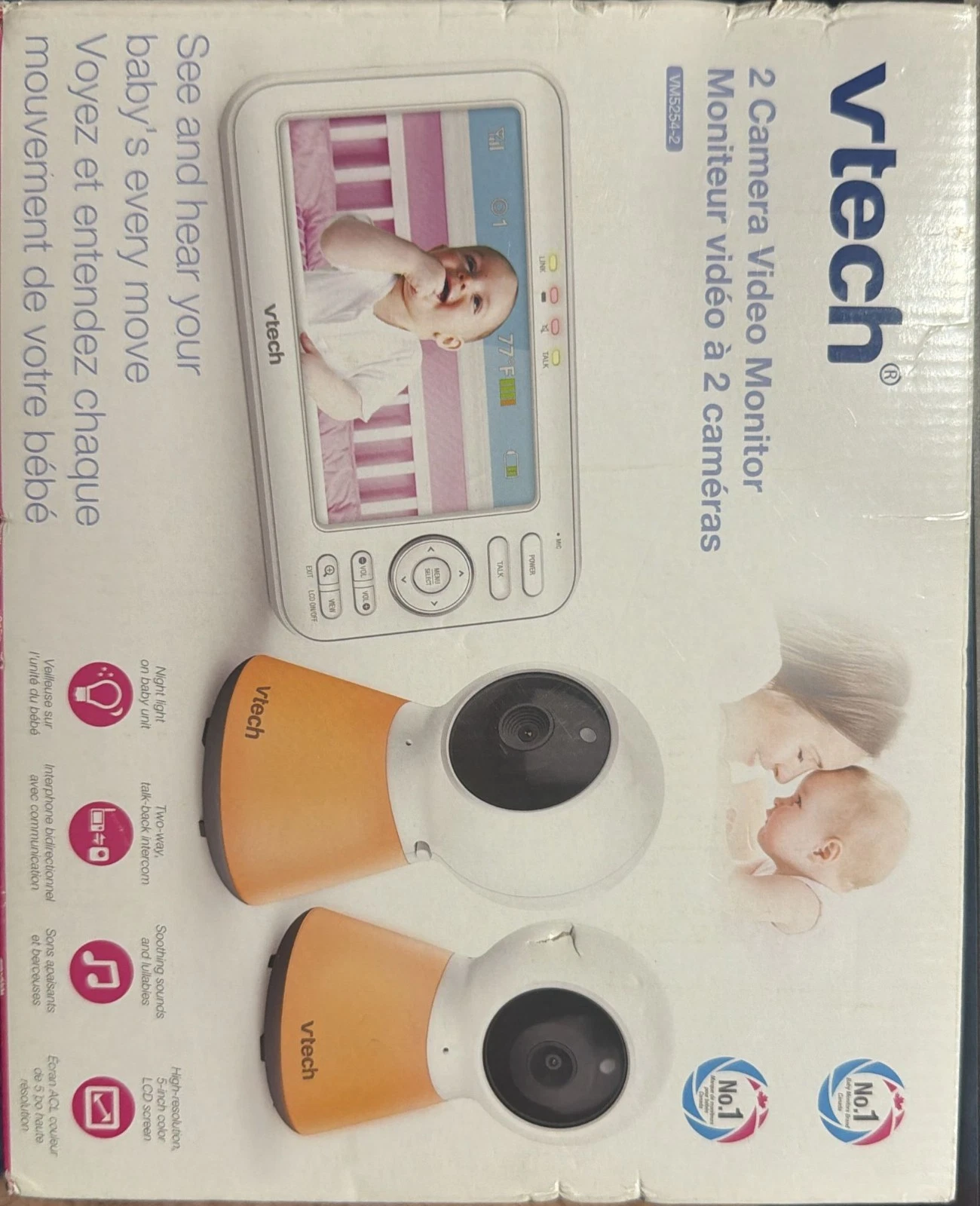 Vtech VM5254-2 Baby Monitor 5" Fixed Dual Camera w/ Night Light