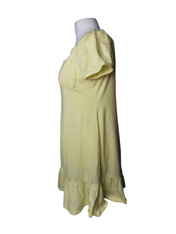 ASOS Dress 18 Yellow Short Dress With Puff Sleeves Sweetheart Neckline asos-dress-18-yellow-short-dress-with-puff-sleeves-sweetheart-neckline