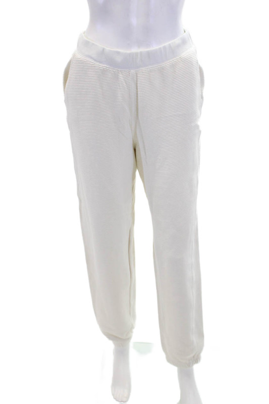 Stateside Womens Cotton Elastic Waist Lined Cuff Bottom Knit Sweatpants Cream Si
