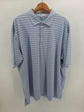 Peter Millar Summer Comfort Polo Golf Shirt Men's 2XL Blue White Peach Striped