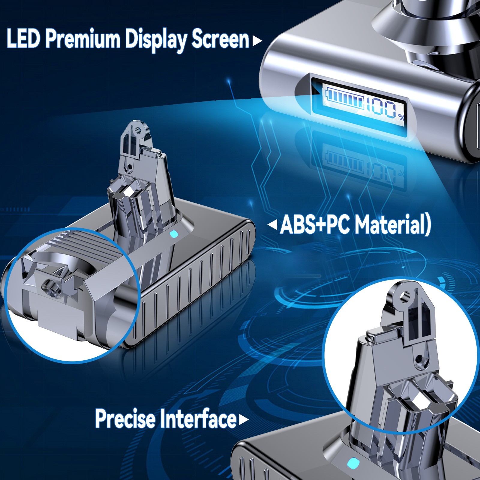 9.5Ah Battery For Dyson V6 DC58 Animal SV03 SV04 SV05 SV06 SV09 with LED Style