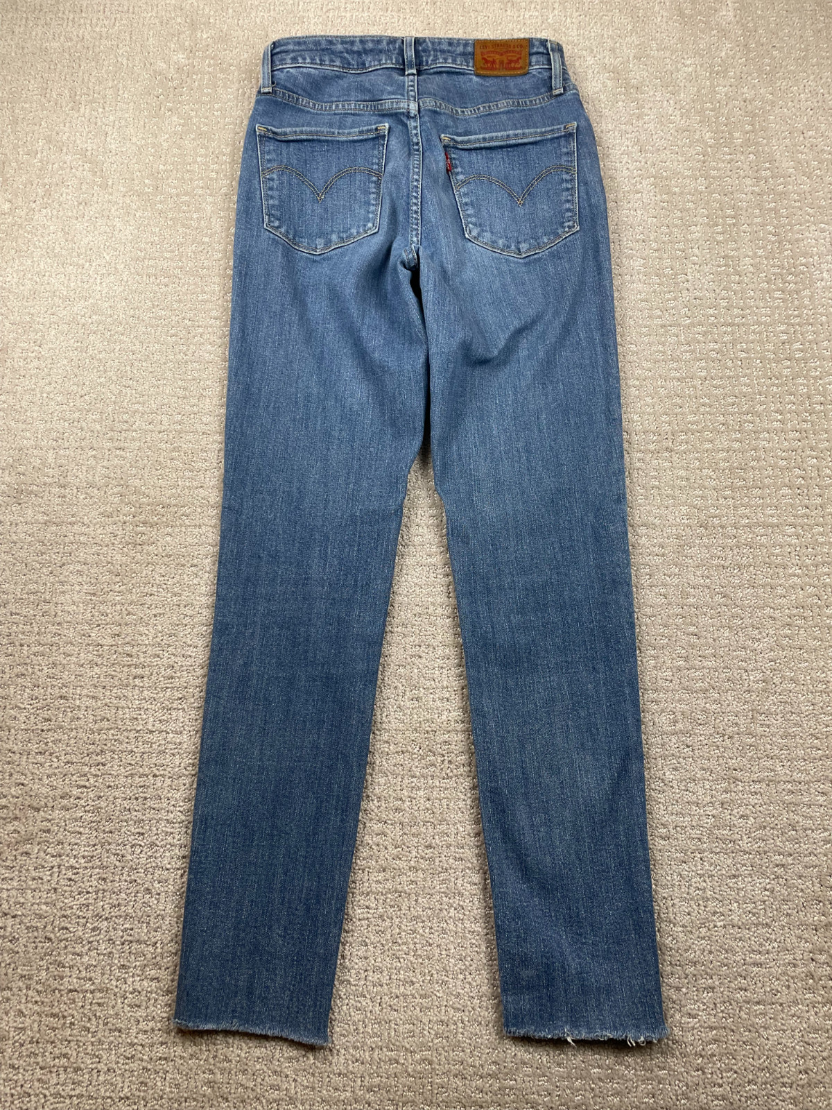 Levis 721 Jeans Womens 27 High Rise Skinny Medium Wash Denim Stretch Raw Hem