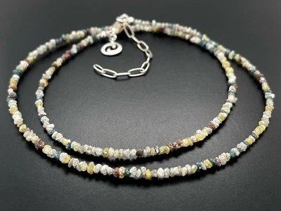 COLLIER 925/-SILBER RHODINIERT MIT MULTI ROHDIAMANT BEH. SILBERZEIT SCHMUCKJAGD - Bild 1 von 4