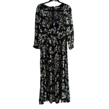 Reformation Chaylyn Midi Floral Dress Green Smocked Back Zip Long Sleeve Sz 10