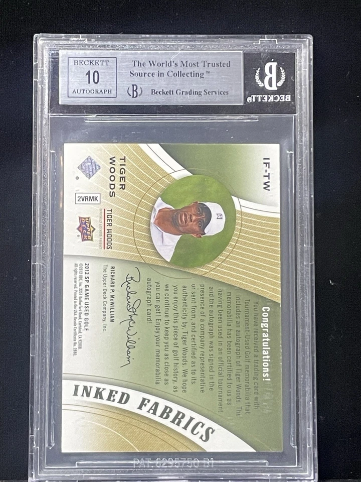 2012 SP Tiger Woods TOURNAMENT USED SUNDAY RED AUTO /65 Graded: card 9/ Auto 10 - Image 3 of 3