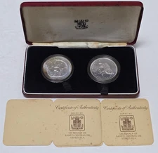 1975 Venezuela 25 50 Bolivares Jaguar Armadillo Conservation Silver Coin Set OGP