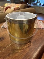 MCM Gold Mirrored Mosaic Tile Ice Bucket Made In USA