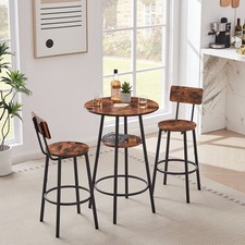 Round bar stool set with shelves, stool with backrest Rustic Brown, 23.6'' Dia