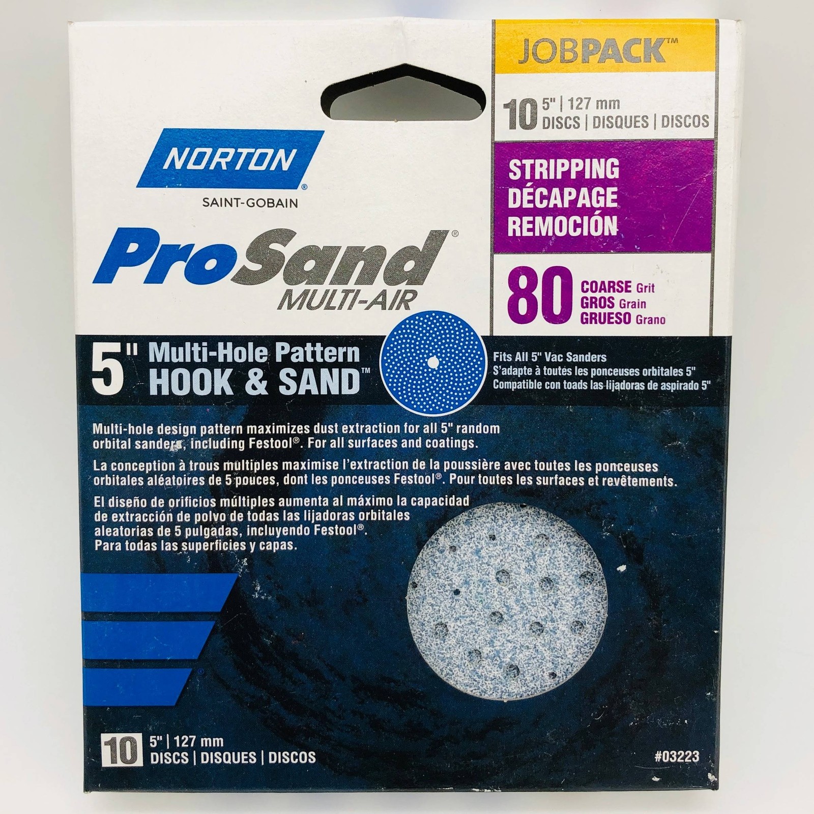 Norton 07660703223 Hook & Sand Discs 5in 80 Grit Multi Air Multi Hole 10pk