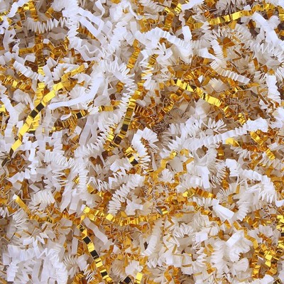 8 oz Crinkle Cut Paper Shred Filler for Gift Wrapping Basket White Gold