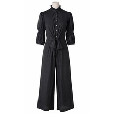 Rebecca Taylor Jumpsuit Women 6 Silk Black Heart Jacquard Wide Leg Romper NWT