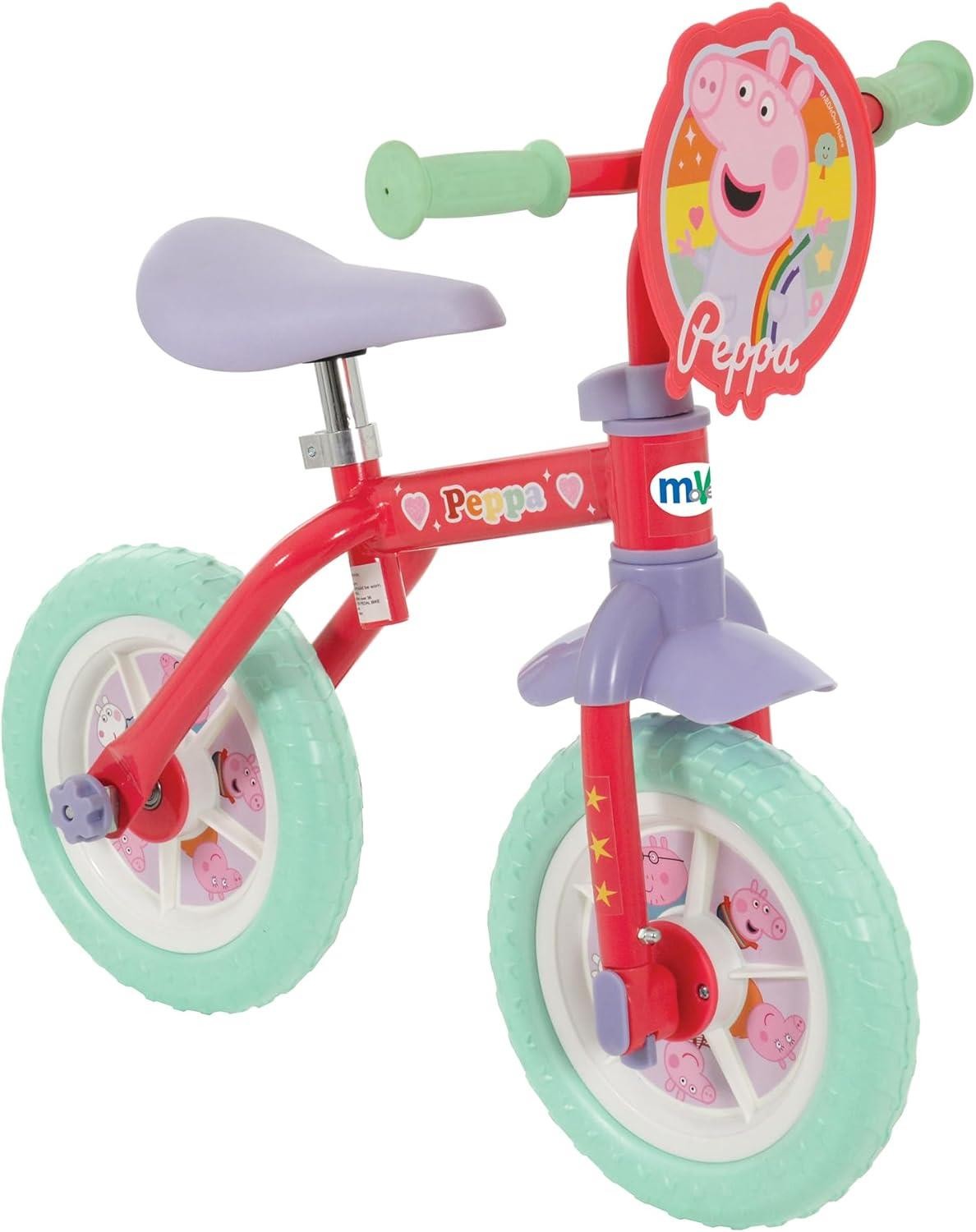 Peppa Pig Toddler Bike Balance to Pedal 10 Inch With Adjustable Seat, Handlebars
