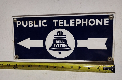 Vintage Bell System Public Telephone 2 Sided Porcelain Arrow Sign Great Conditio