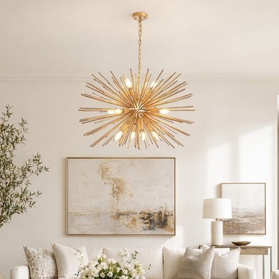 29'' Gold Sputnik Pendant 12 Light LED Chandelier Kitchen Living Room Fixture